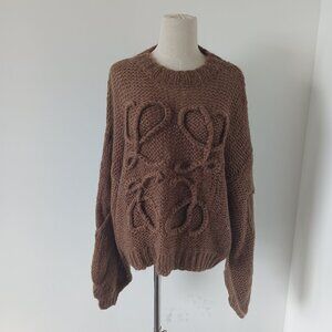 Loewe Anagram Open-knit Mohair-blend Sweater In brown